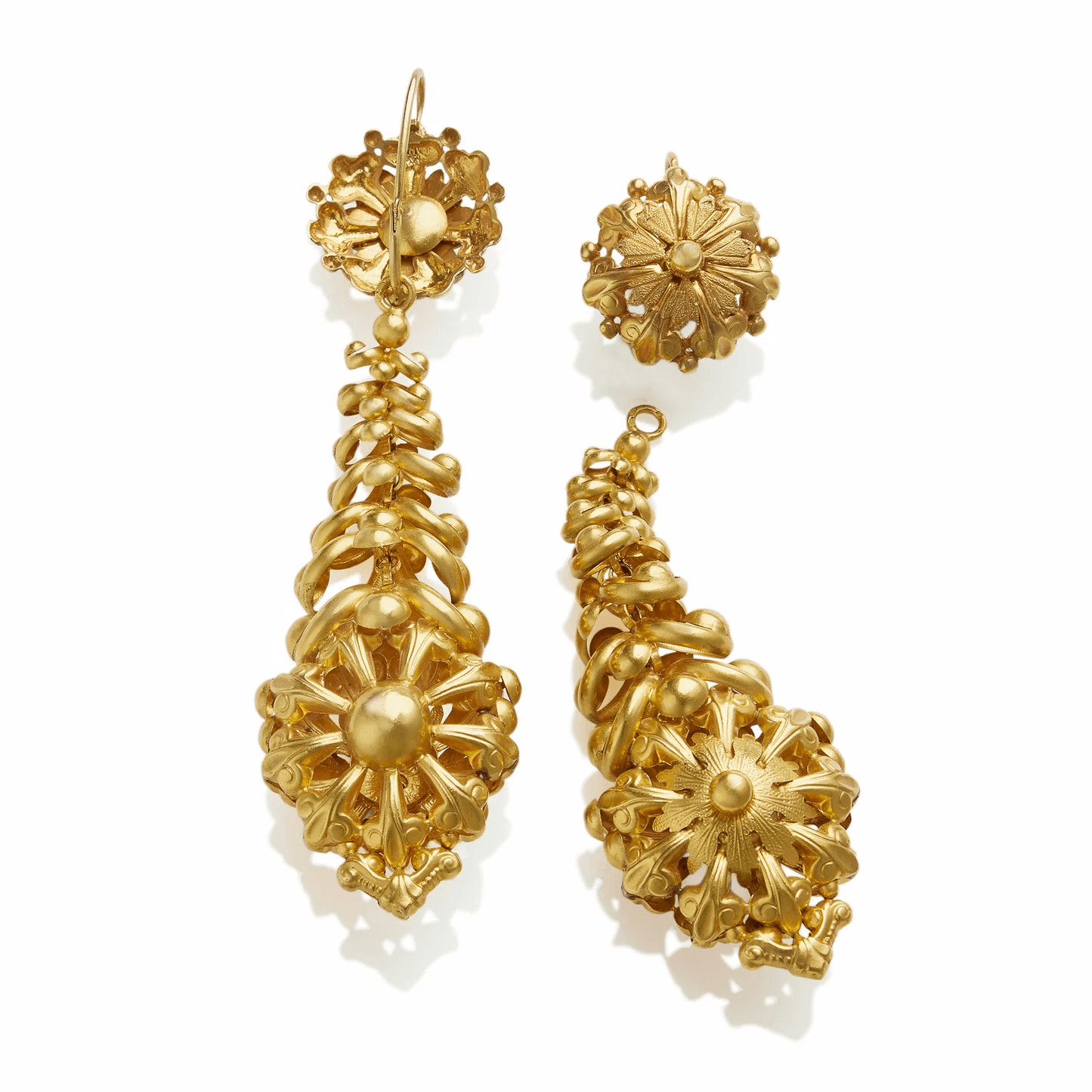 French Antique Milanos 18KT Yellow Gold Earrings front and back