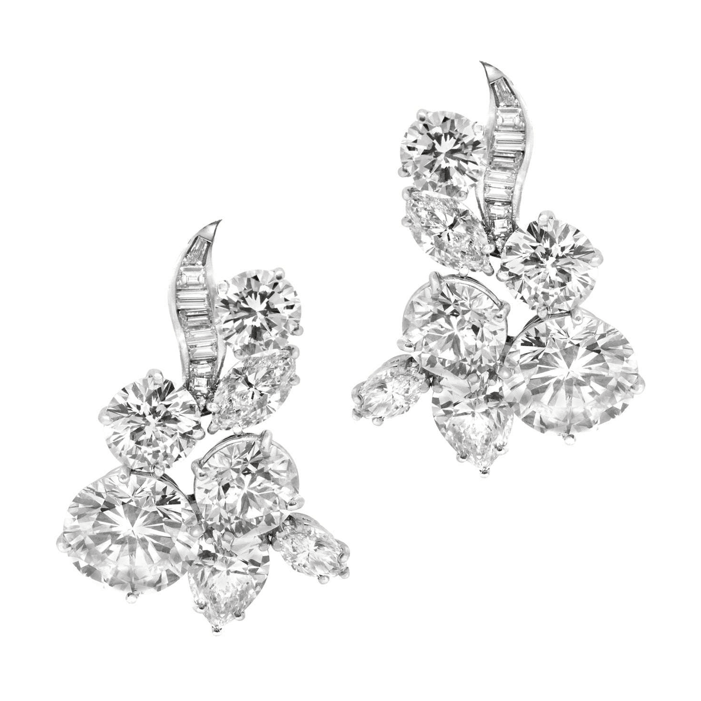 Harry Winston 1950s Platinum Diamond Earrings front