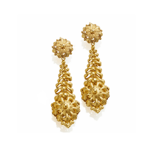 French Antique Milanos 18KT Yellow Gold Earrings front