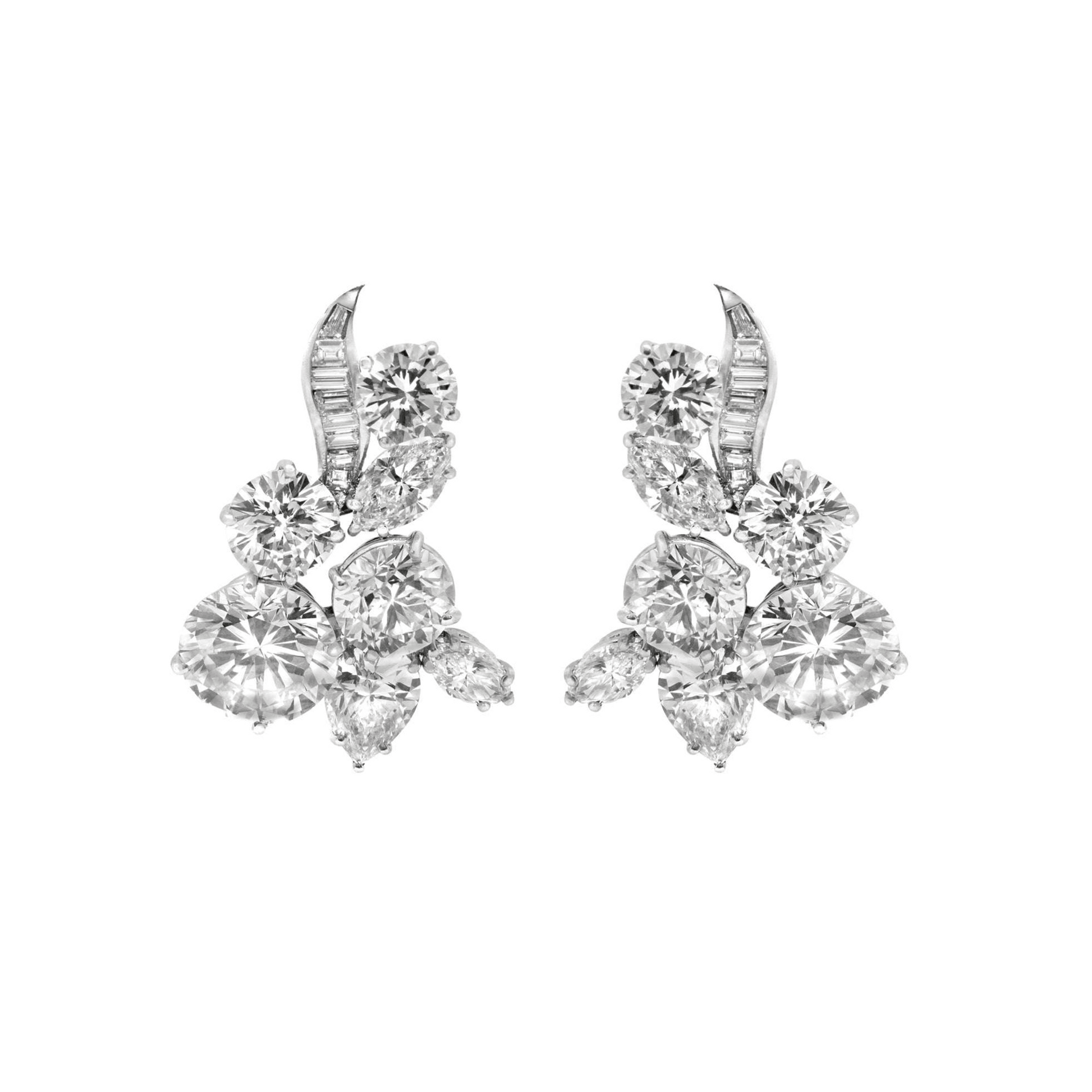 Harry Winston 1950s Platinum Diamond Earrings front