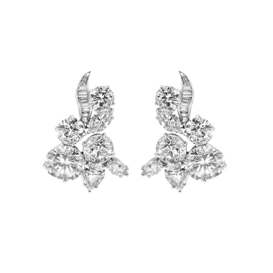 Harry Winston 1950s Platinum Diamond Earrings front