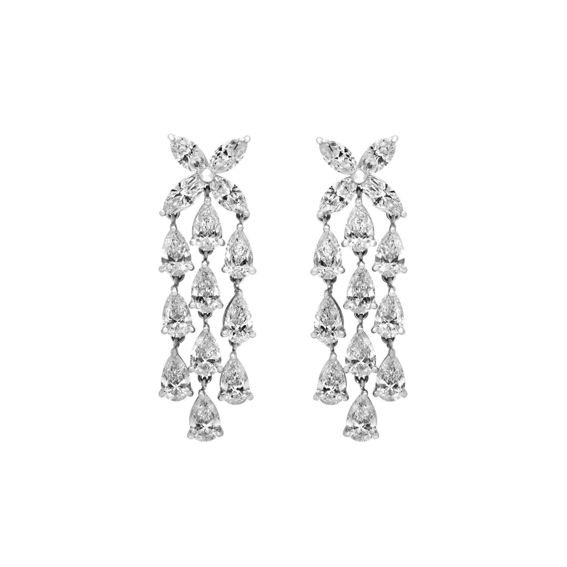 Post-1980s Platinum Diamond Earrings front