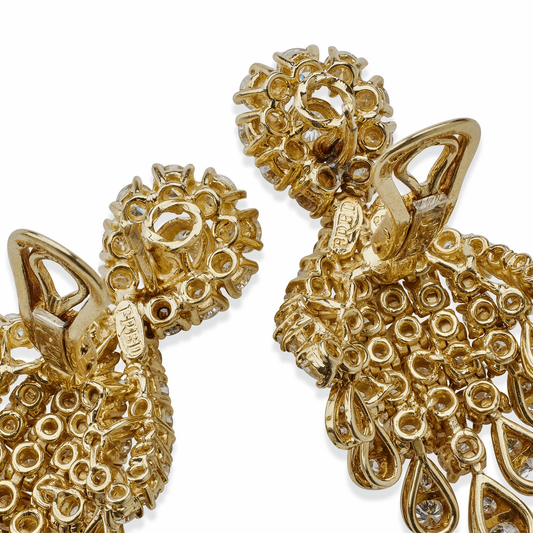 Fred Paris 1980s 18KT Yellow Gold Diamond Earrings signature