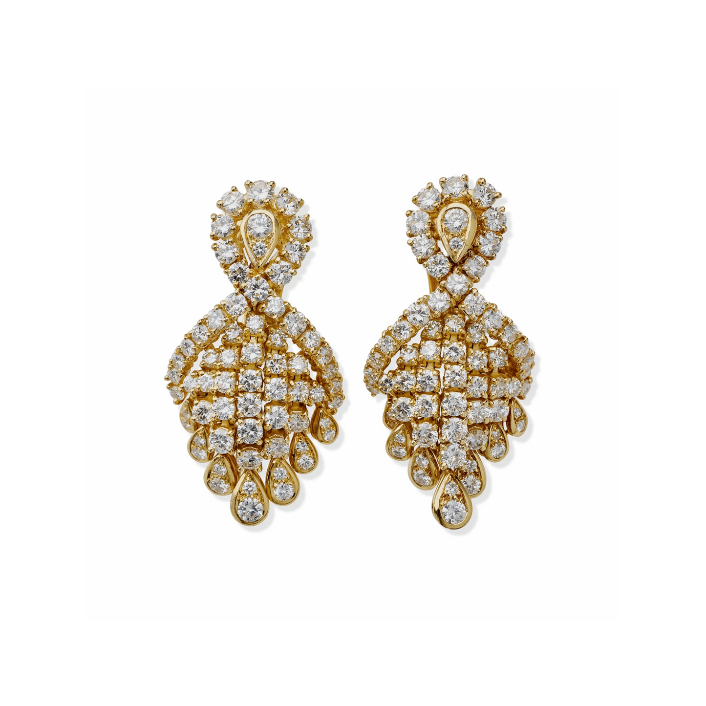 Fred Paris 1980s 18KT Yellow Gold Diamond Earrings front