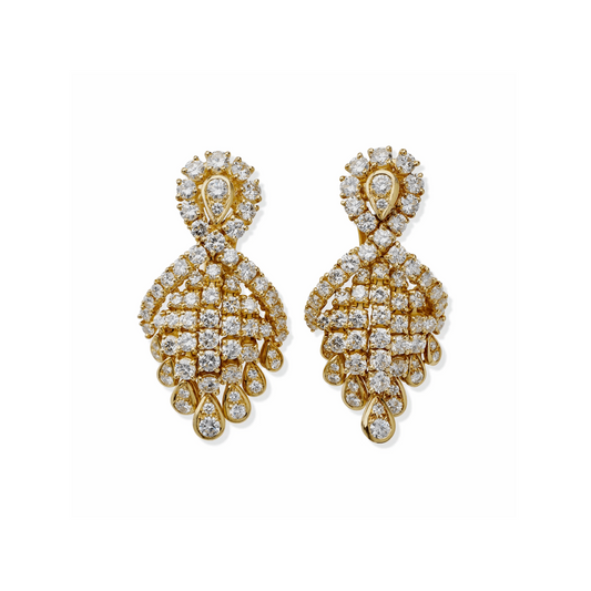 Fred Paris 1980s 18KT Yellow Gold Diamond Earrings front