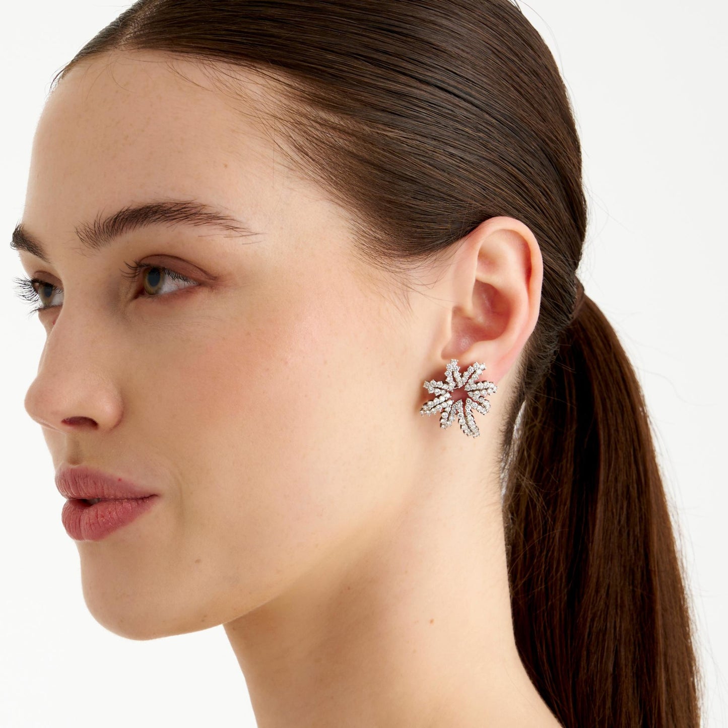 Tiffany & Co. Post-1980s Platinum & 18KT Yellow Gold Diamond Fireworks Earrings on ear