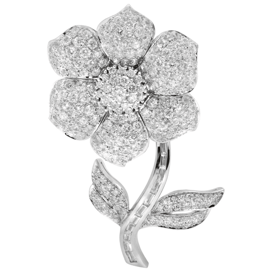 Post-1980s 18KT White Gold Diamond Flower Brooch front