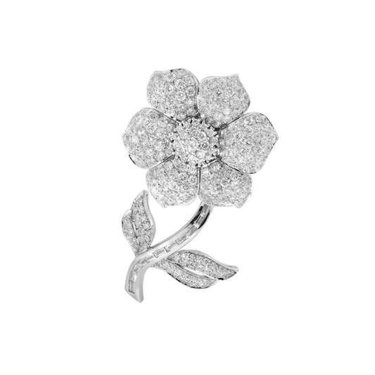 Post-1980s 18KT White Gold Diamond Flower Brooch front