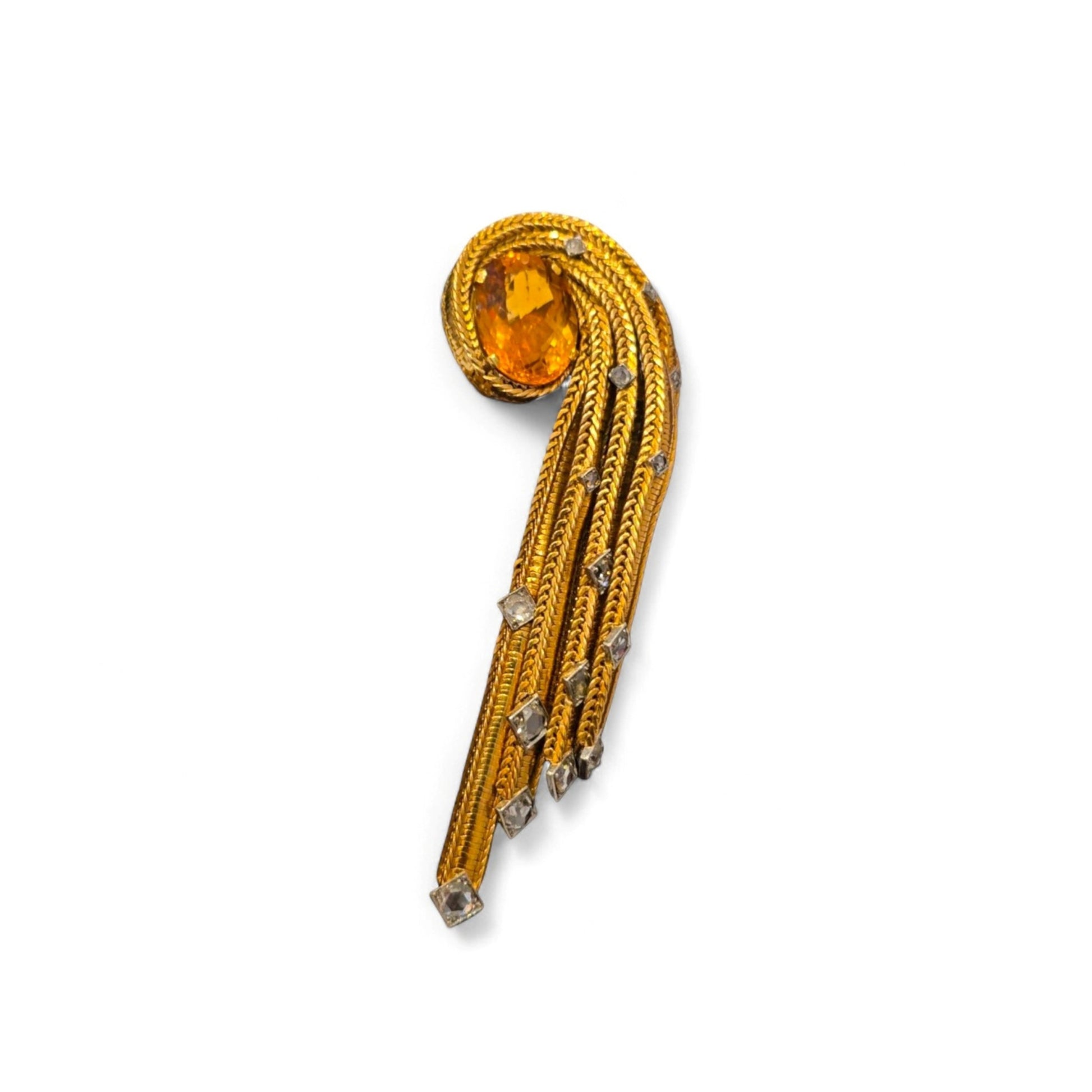 Pierre Sterle Paris 1950s 18KT Yellow Gold Citrine & Diamond Brooch front