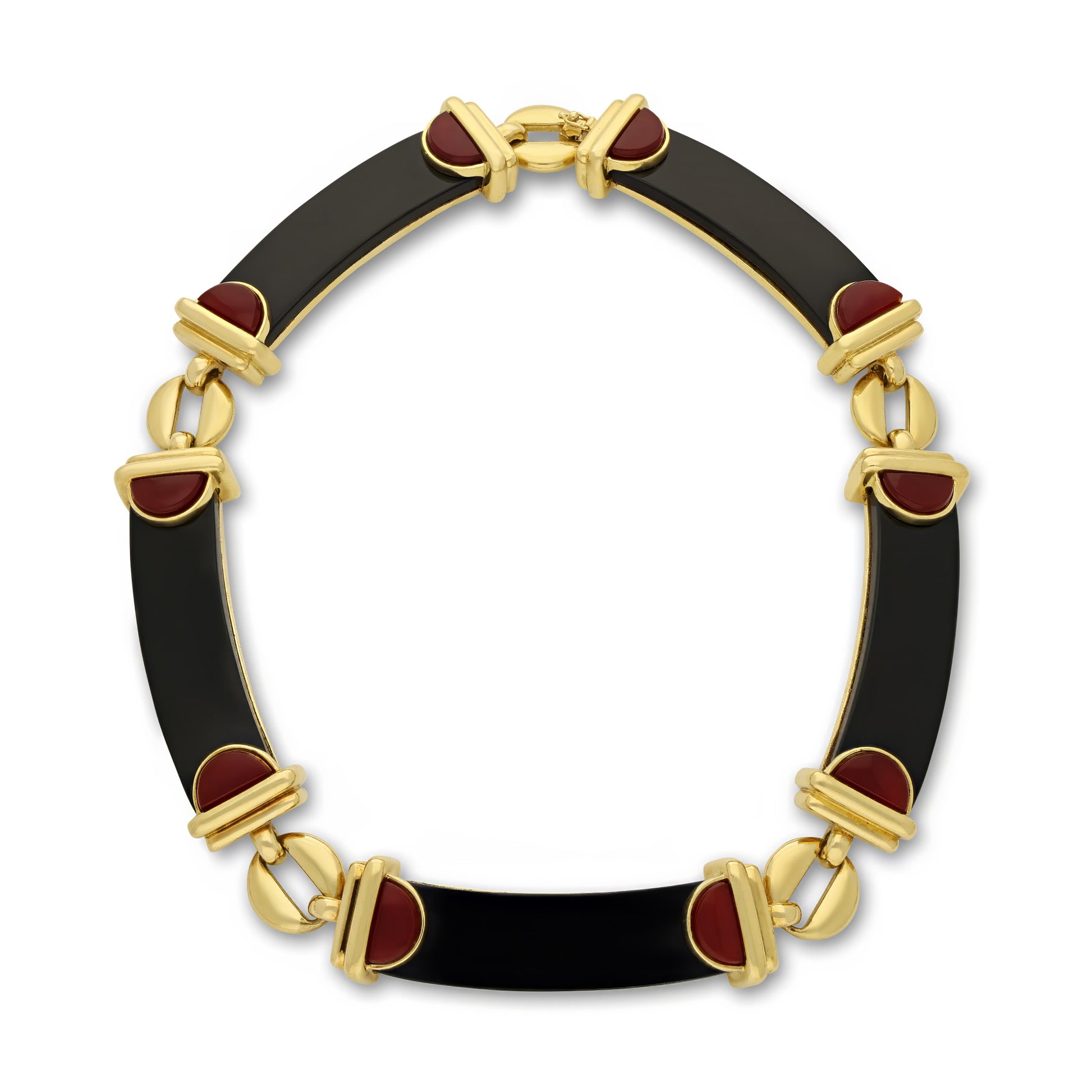 Cartier 1970s 18KT Yellow Gold Onyx & Carnelian Agate Necklace front