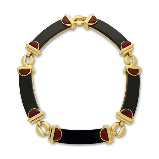 Cartier 1970s 18KT Yellow Gold Onyx & Carnelian Agate Necklace front