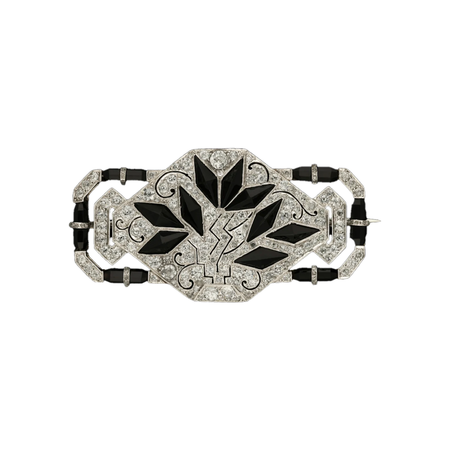 Art Deco Platinum Onyx & Diamond 'Jardinere' Brooch front
