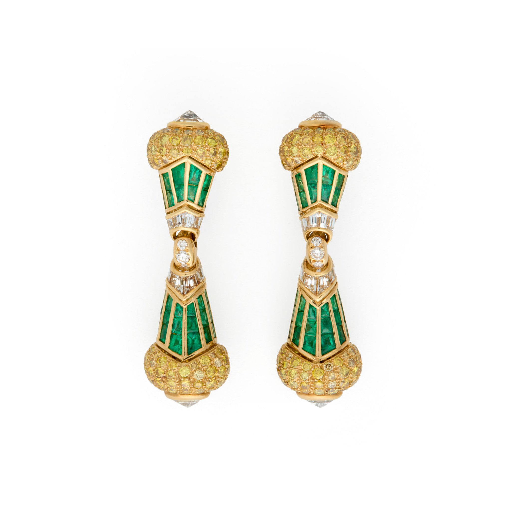 Bulgari 1980s 18KT Yellow Gold Emerald & Diamond Earrings