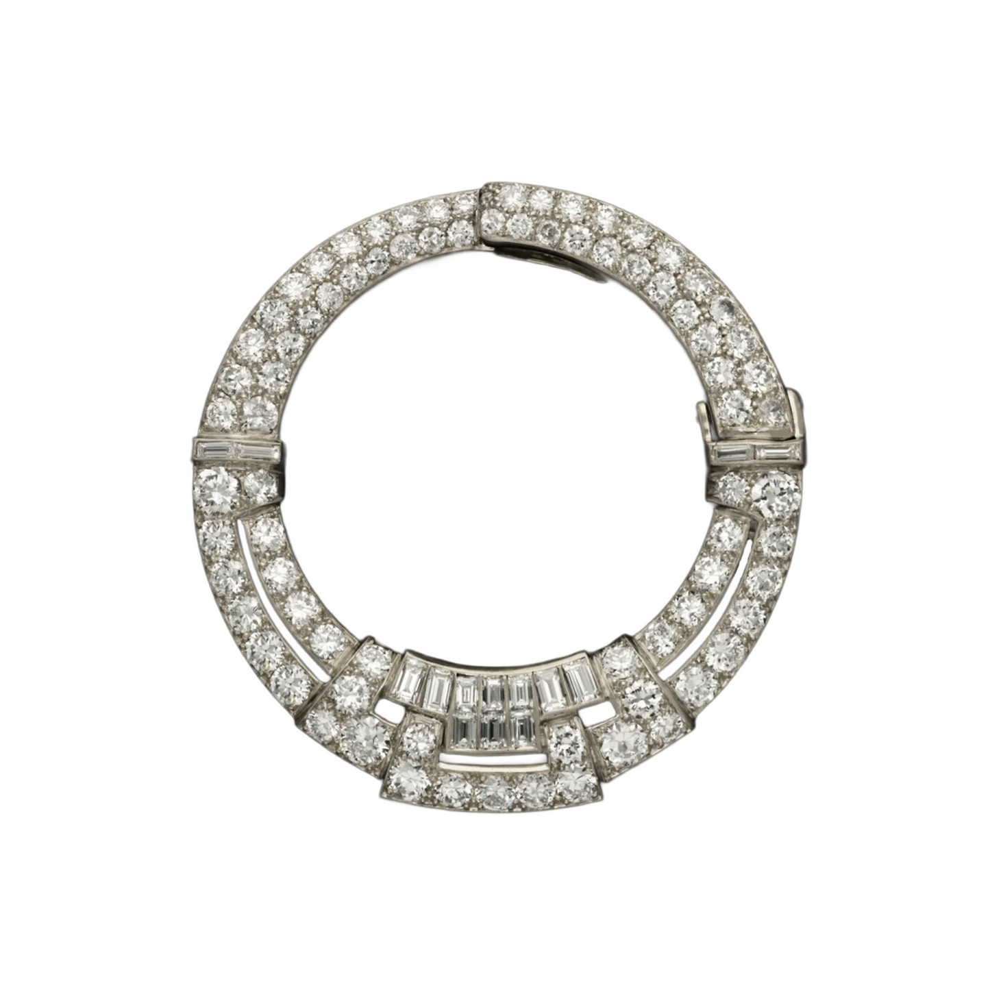 Van Cleef & Arpels French Art Deco Platinum Diamond Un Cercle Brooch front