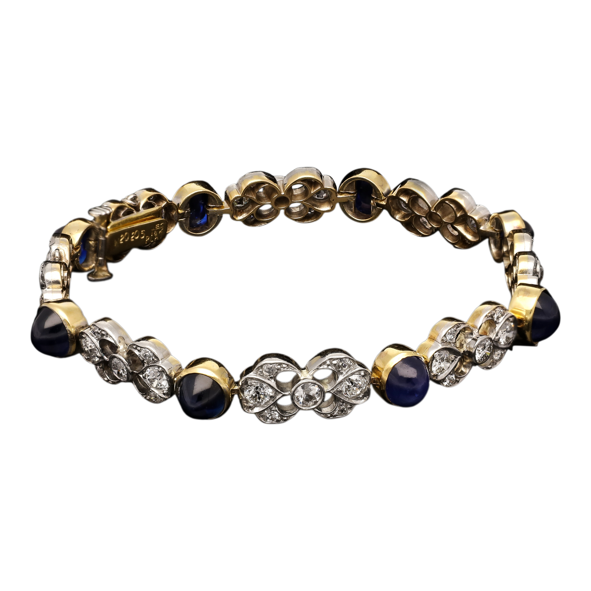 JE Caldwell American Art Deco Platinum & Yellow Gold Sapphire & Diamond Bracelet front view