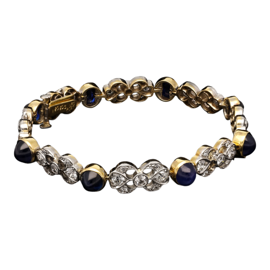 JE Caldwell American Art Deco Platinum & Yellow Gold Sapphire & Diamond Bracelet front view