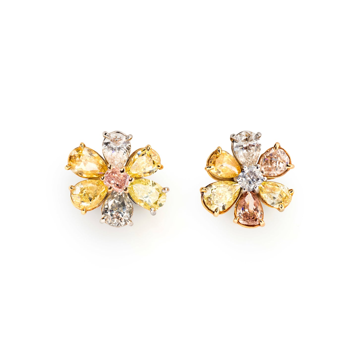 Post-1980s 18KT Yellow Gold Natural Colored Diamond Earrings front