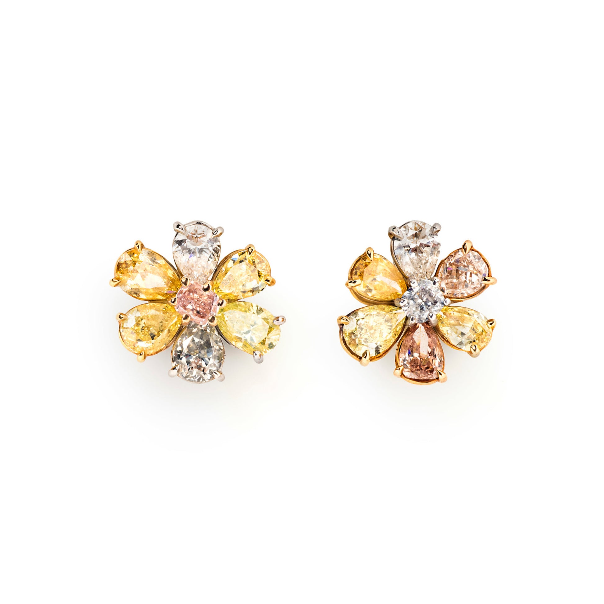 Post-1980s 18KT Yellow Gold Natural Colored Diamond Earrings front