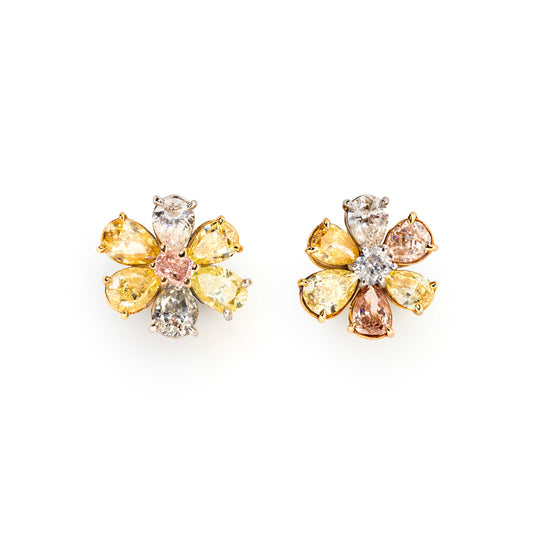 Post-1980s 18KT Yellow Gold Natural Colored Diamond Earrings front