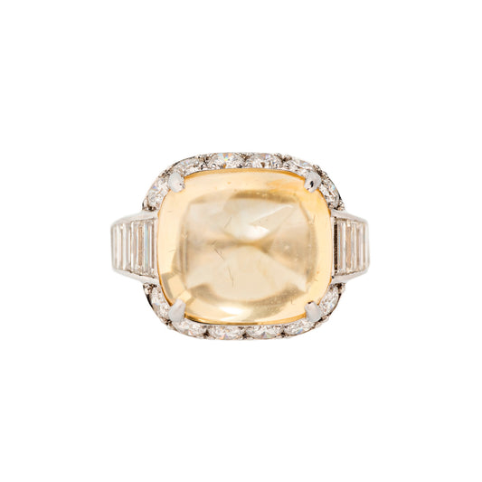 1980s Platinum Yellow Sapphire & Diamond Ring front view