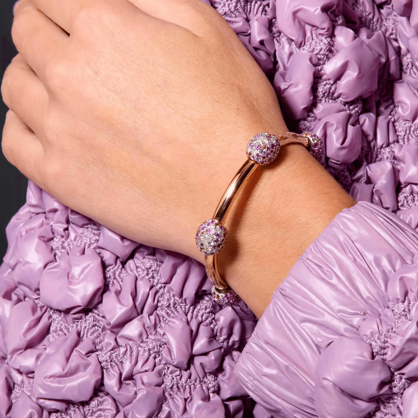 Pomellato Italian 1980s 18KT Yellow Gold Sapphire & Diamond Bracelet on wrist