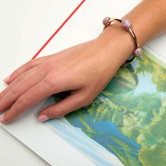 Pomellato Italian 1980s 18KT Yellow Gold Sapphire & Diamond Bracelet on wrist