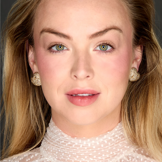 Pomellato 1980s 18KT Yellow Gold Diamond Earrings on ear