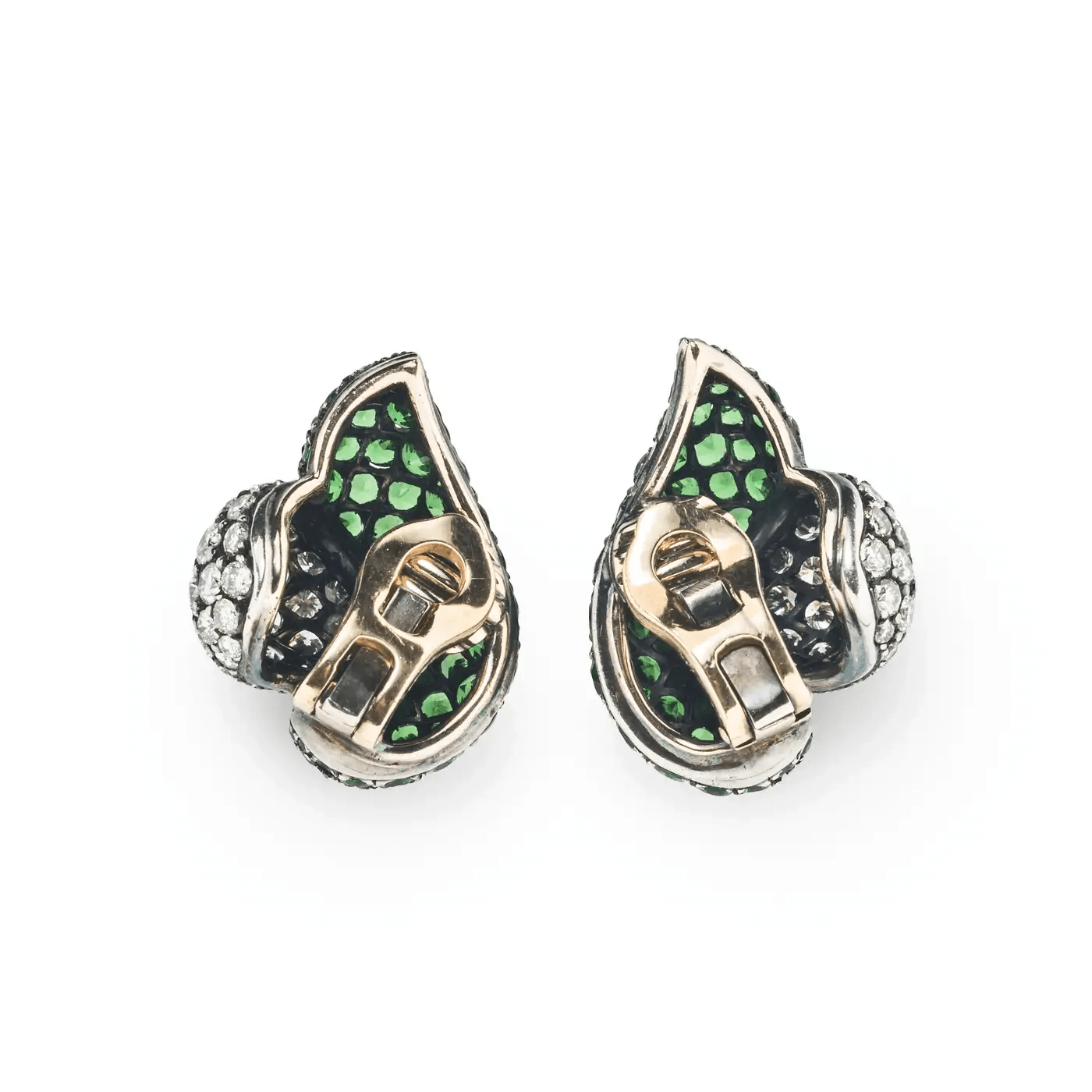 Post-1980s Blackened Silver Tsavorite & Diamond Earrings back