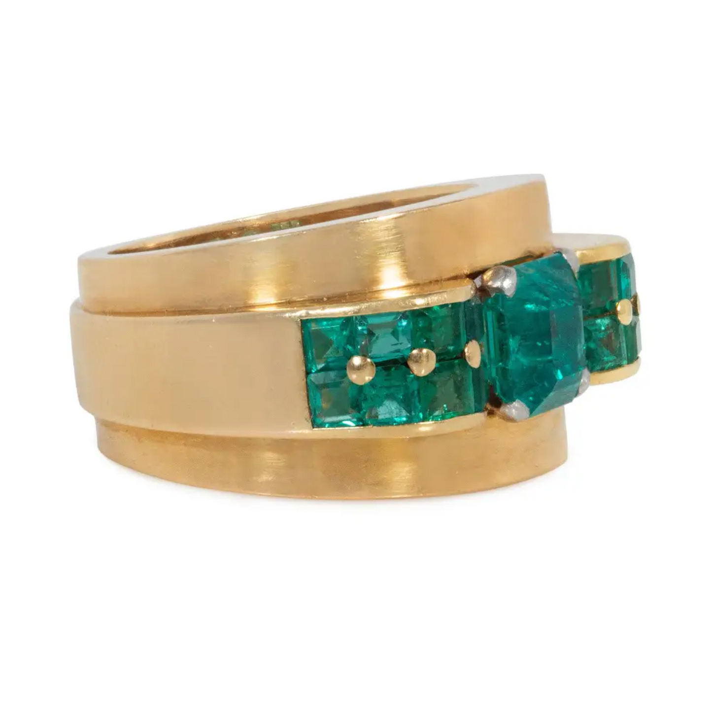 Boucheron Paris Retro Platinum & 18KT Yellow Gold Emerald Ring signed