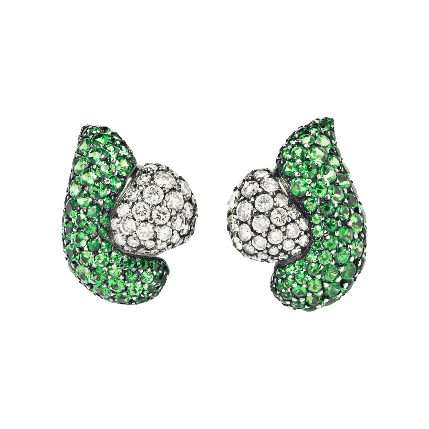 Post-1980s Blackened Silver Tsavorite & Diamond Earrings front