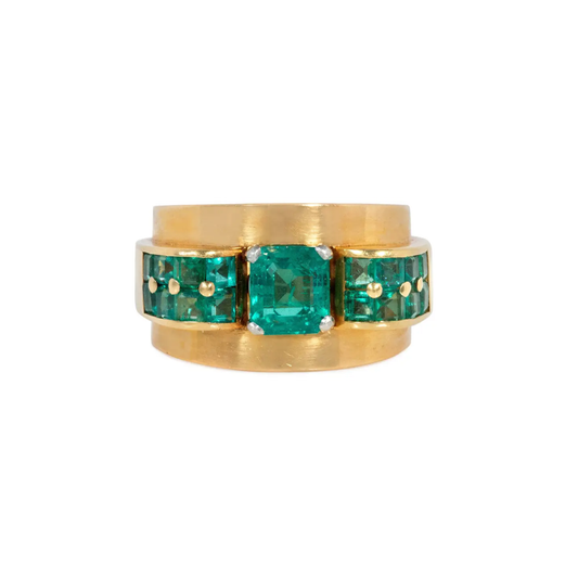 Boucheron Paris Retro Platinum & 18KT Yellow Gold Emerald Ring front