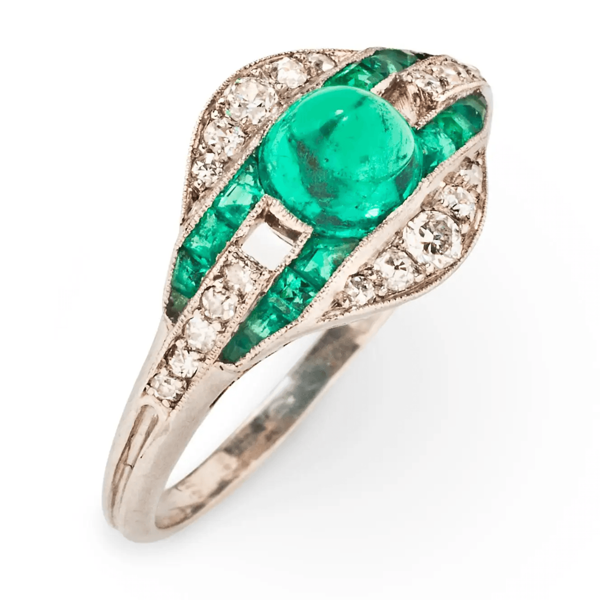 Art Deco Platinum Emerald & Diamond Ring side