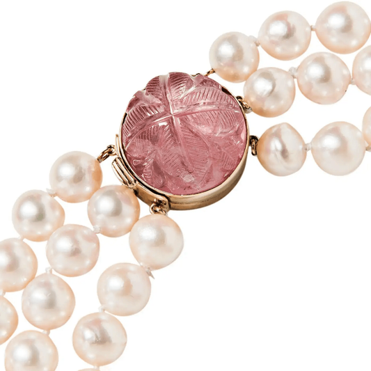 Seaman Schepps 1980s 18KT Yellow Gold Cultured Pearl, Diamond, Sapphire & Tourmaline Necklace close-up details