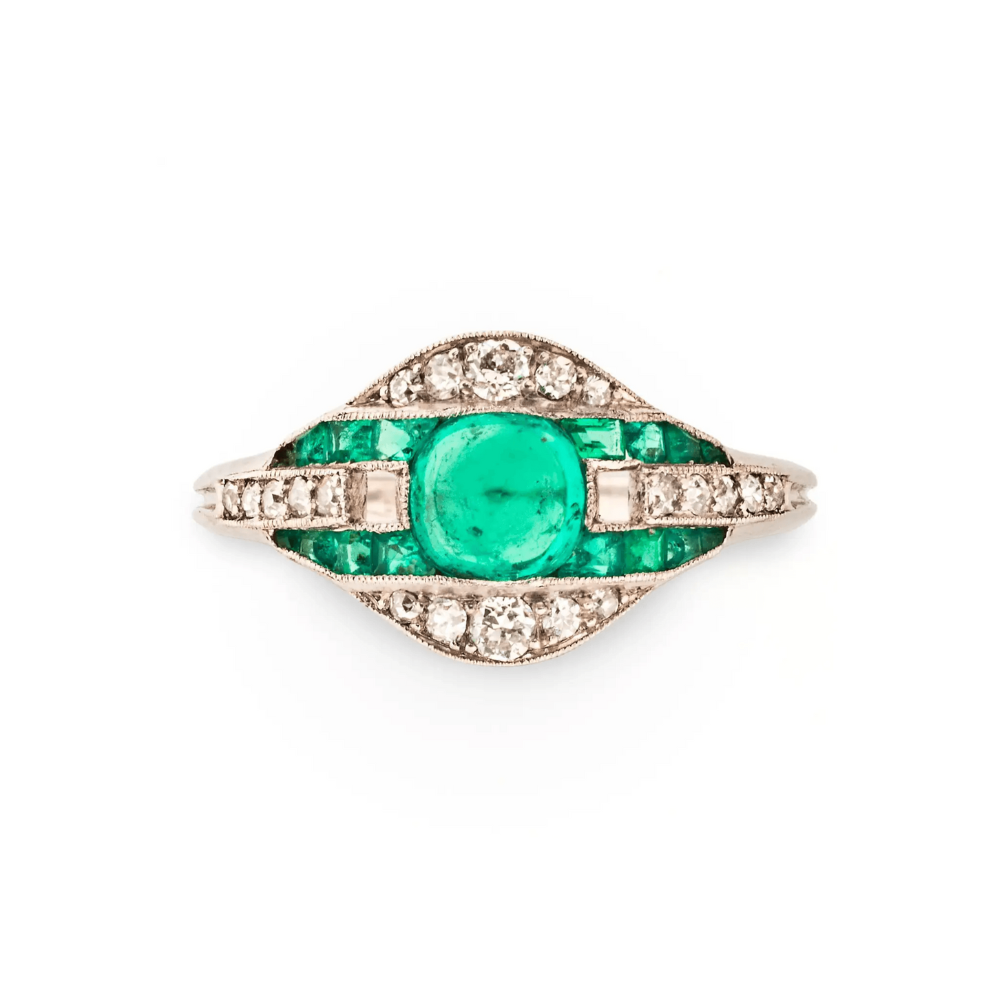 Art Deco Platinum Emerald & Diamond Ring front