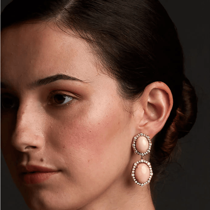 David Webb NY Post-1980s 18KT Yellow Gold Coral & Diamond Earrings on ear