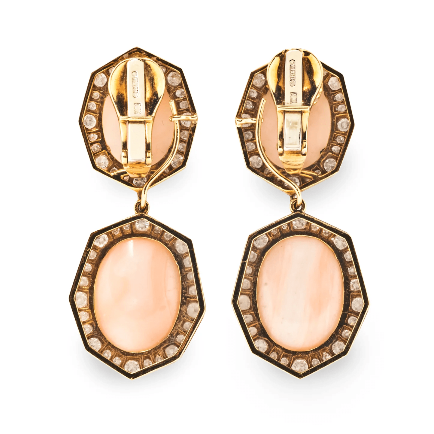 David Webb NY Post-1980s 18KT Yellow Gold Coral & Diamond Earrings back