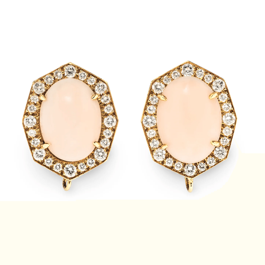 David Webb NY Post-1980s 18KT Yellow Gold Coral & Diamond Earrings front