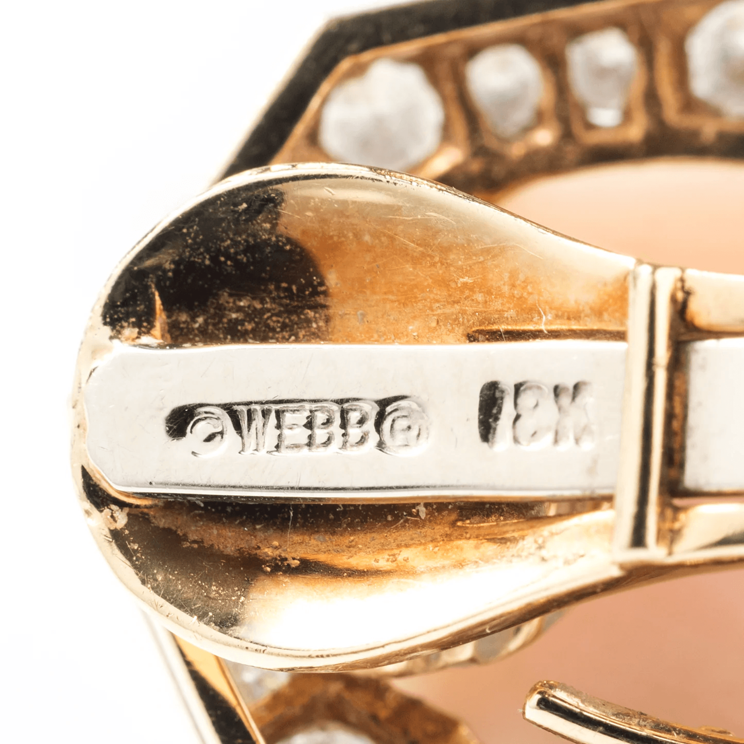 David Webb NY Post-1980s 18KT Yellow Gold Coral & Diamond Earrings signature