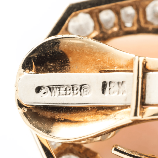 David Webb NY Post-1980s 18KT Yellow Gold Coral & Diamond Earrings signature