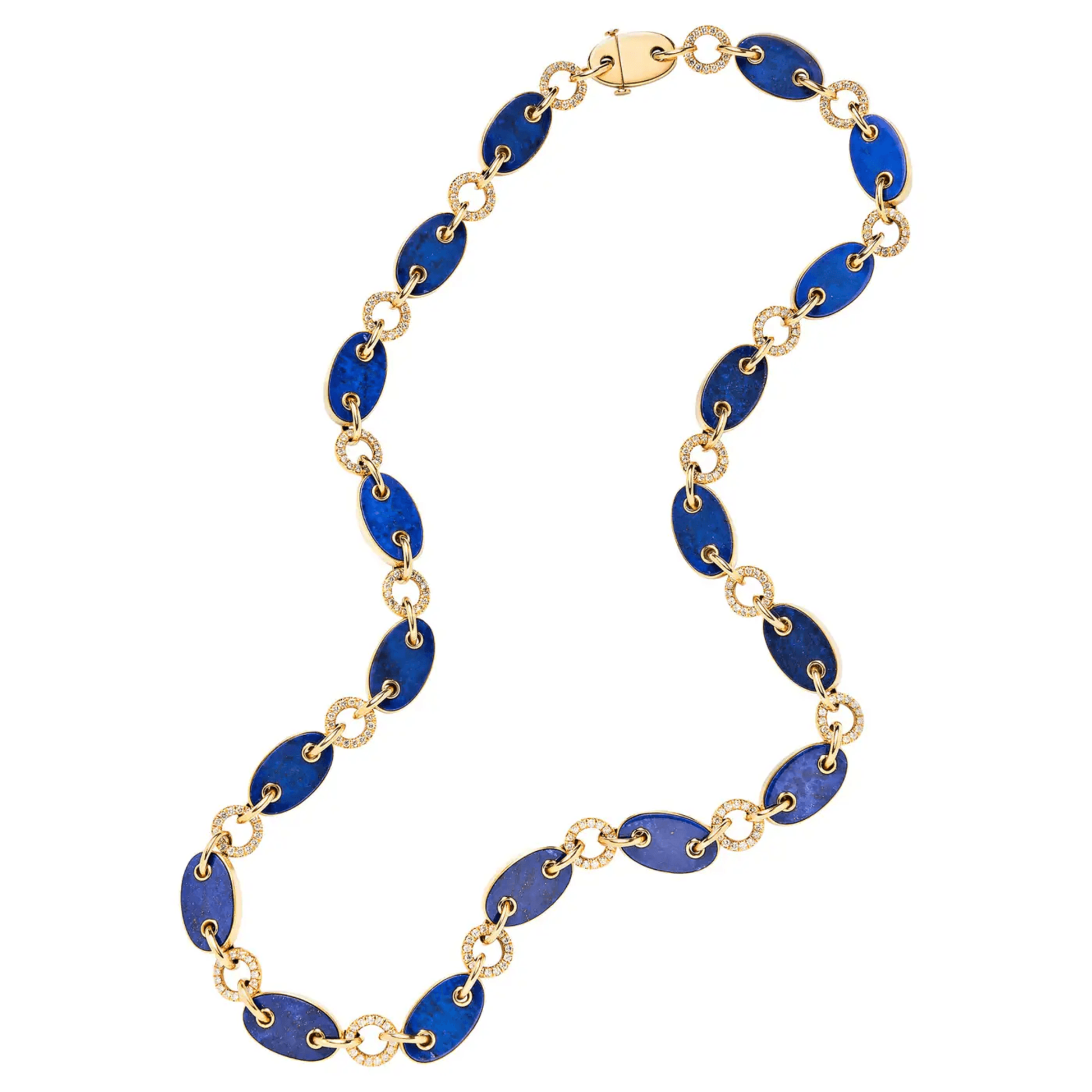 Aletto Bros Post-1980s 18KT Yellow Gold Lapis Lazuli & Diamond Necklace front