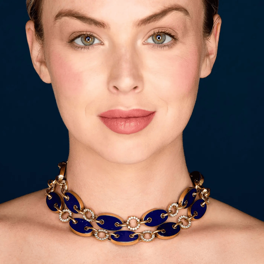 Aletto Bros Post-1980s 18KT Yellow Gold Lapis Lazuli & Diamond Necklace on neck