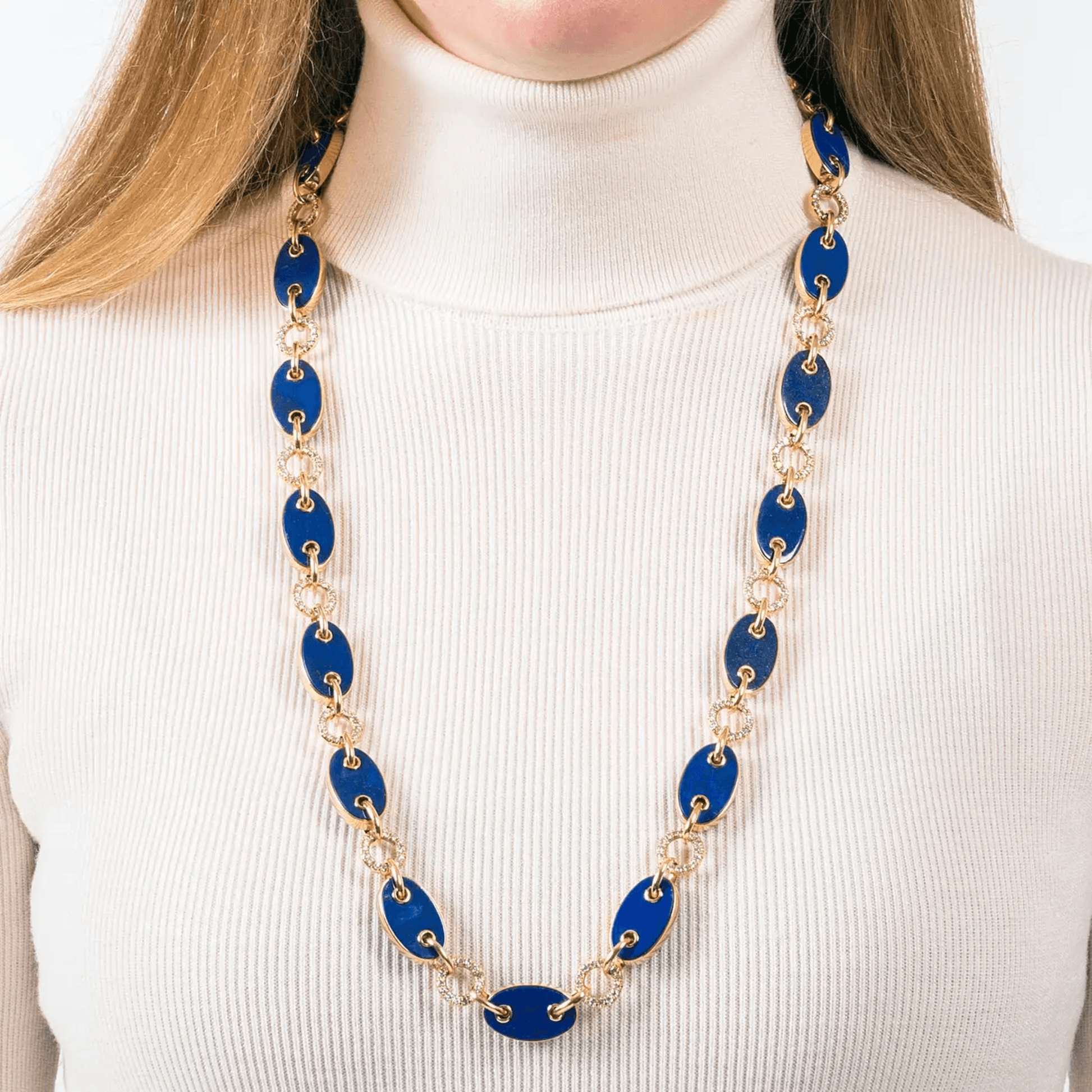 Aletto Bros Post-1980s 18KT Yellow Gold Lapis Lazuli & Diamond Necklace on neck