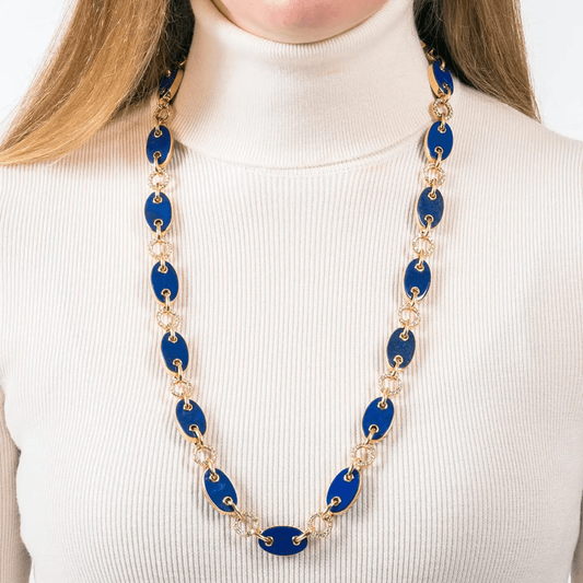 Aletto Bros Post-1980s 18KT Yellow Gold Lapis Lazuli & Diamond Necklace on neck