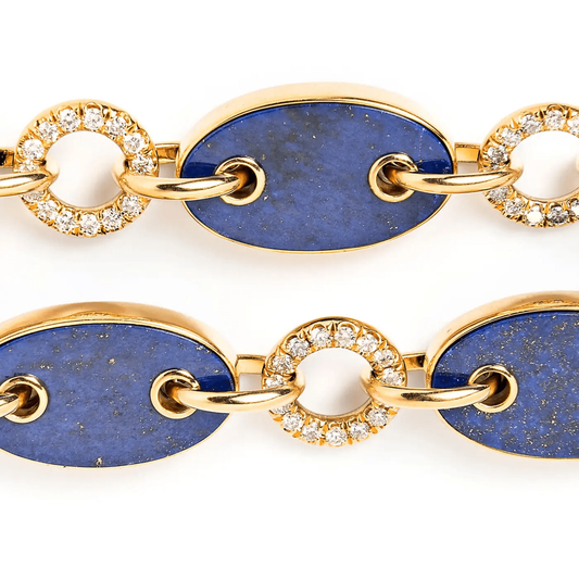 Aletto Bros Post-1980s 18KT Yellow Gold Lapis Lazuli & Diamond Necklace close-up details