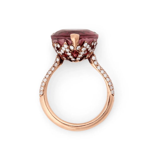 Post-1980s 18KT Yellow Gold Tourmaline, & Diamond Heart Ring profile