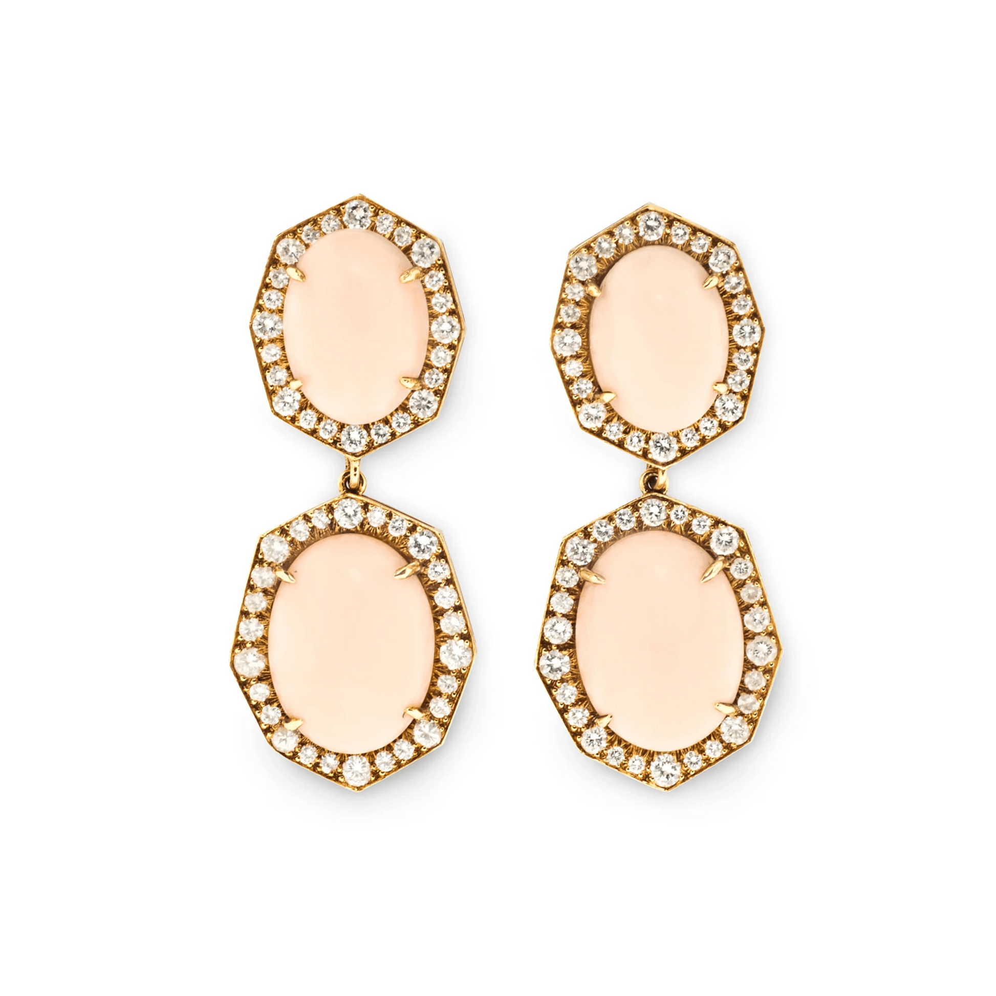 David Webb NY Post-1980s 18KT Yellow Gold Coral & Diamond Earrings front