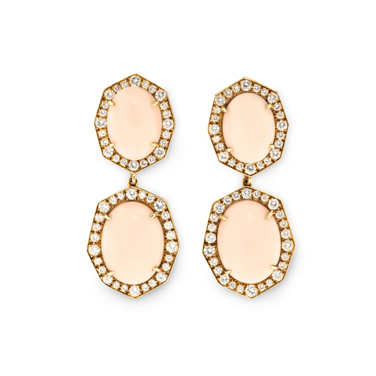 David Webb NY Post-1980s 18KT Yellow Gold Coral & Diamond Earrings front