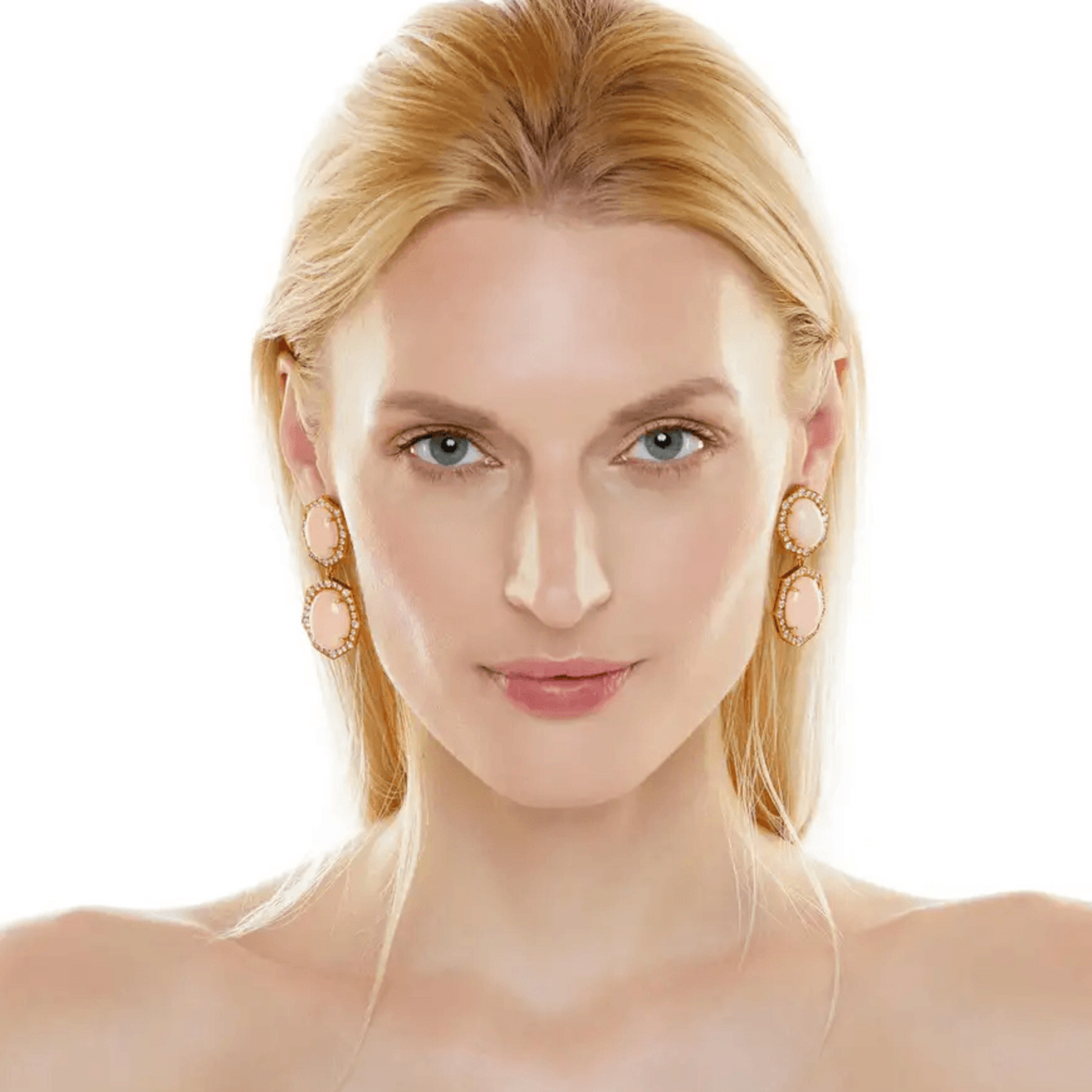 David Webb NY Post-1980s 18KT Yellow Gold Coral & Diamond Earrings on ear