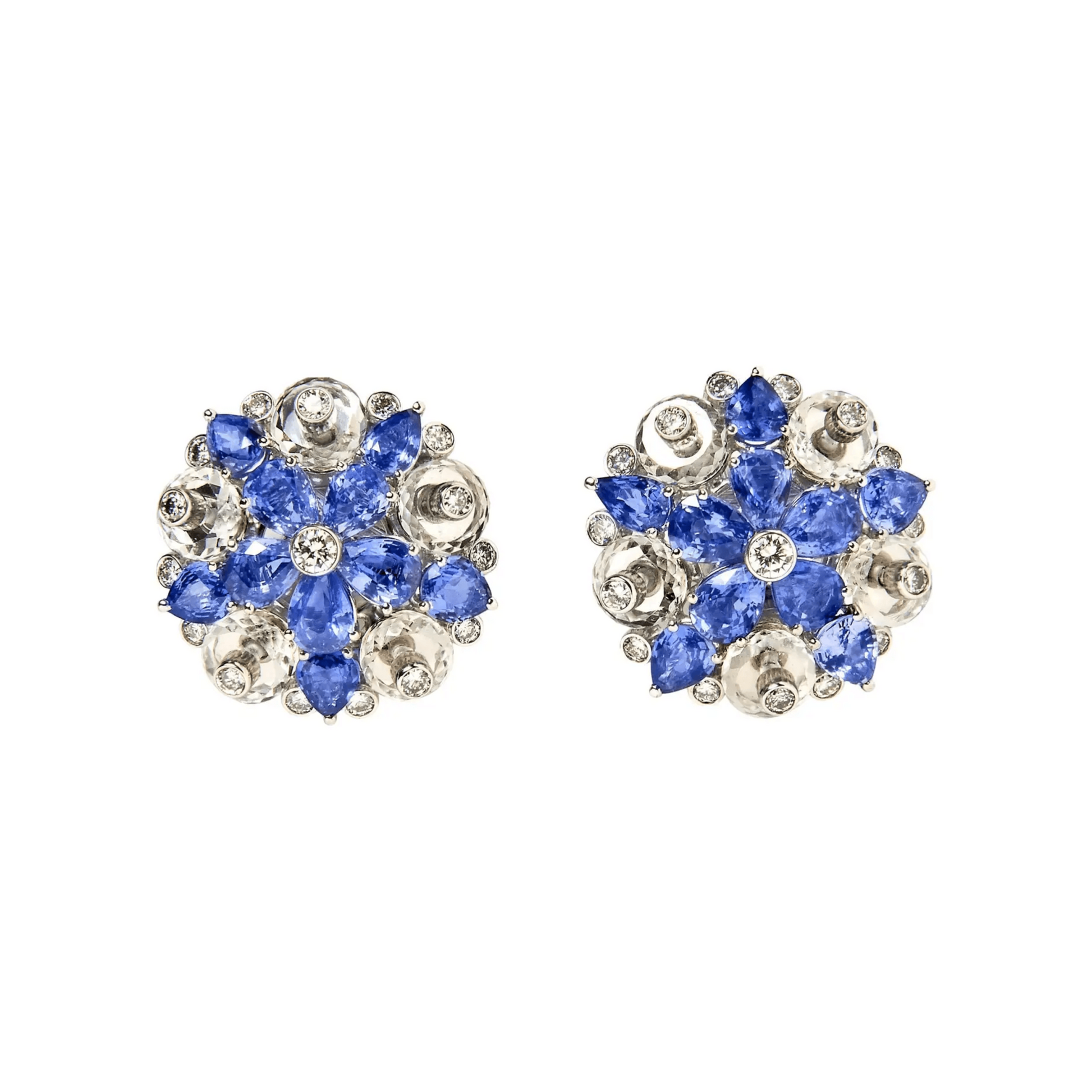 Aletto Bros Post-1980s Platinum Sapphire, Diamond & Rock Crystal Earrings front