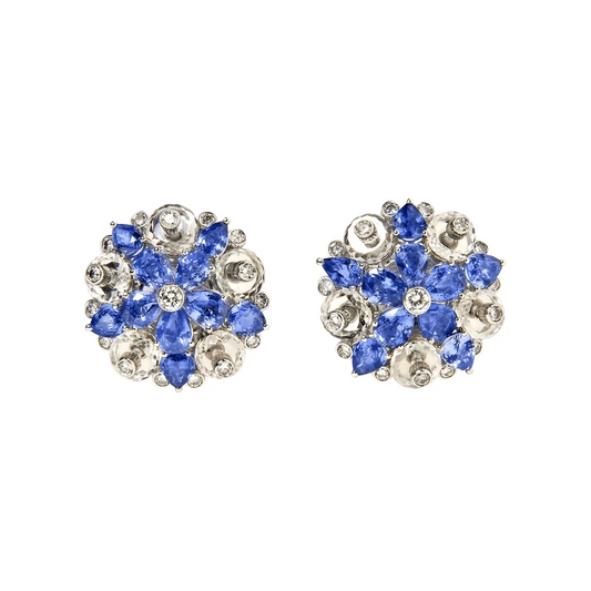 Aletto Bros Post-1980s Platinum Sapphire, Diamond & Rock Crystal Earrings front